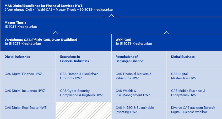 Modulaufbau MAS Digital Excellence for Financial Services HWZ